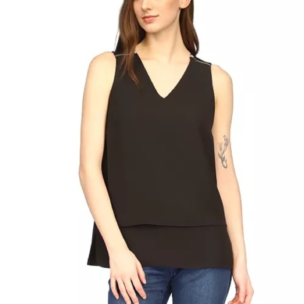 MICHAEL Michael Kors Women's V-Neck Mixed-Media‎ Sleeveless Top Medium​​​…​